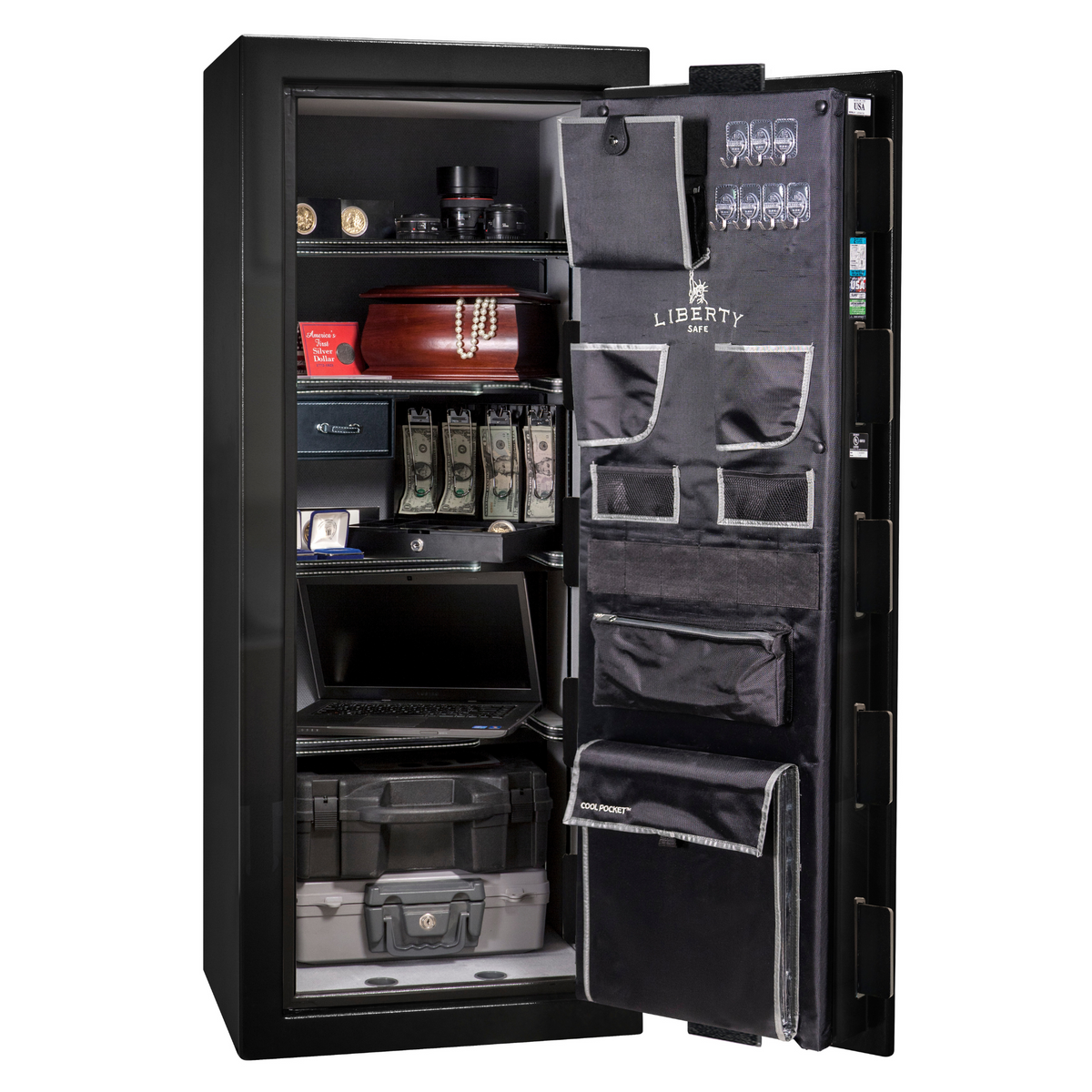 Premium Home Series | Level 7 Security | 2 Hour Fire Protection | 17 | Dimensions: 59.25"(H) x 24"(W) x 20.25"(D) | Black Gloss Chrome - Open Door