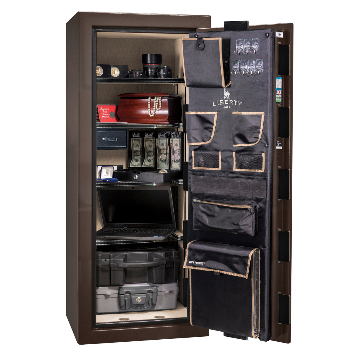 Premium Home Series | Level 7 Security | 2 Hour Fire Protection | 17 | Dimensions: 59.25"(H) x 24"(W) x 20.25"(D) | Bronze Gloss - Open Door