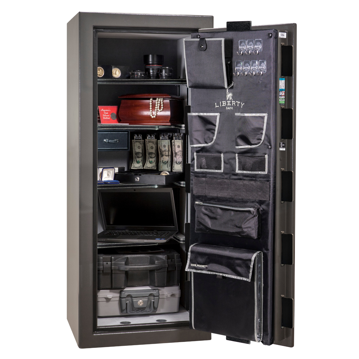 Premium Home Series | Level 7 Security | 2 Hour Fire Protection | 17 | Dimensions: 59.25"(H) x 24"(W) x 20.25"(D) | Gray Gloss - Open Door