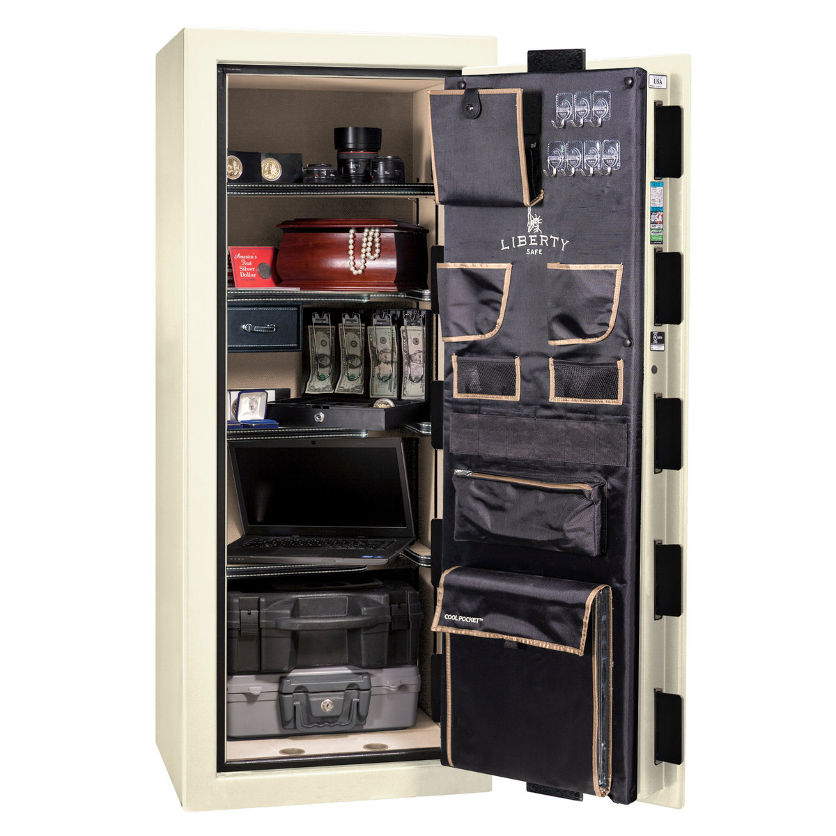 Premium Home Series | Level 7 Security | 2 Hour Fire Protection | 17 | Dimensions: 59.25"(H) x 24"(W) x 20.25"(D) | White Gloss - Open Door